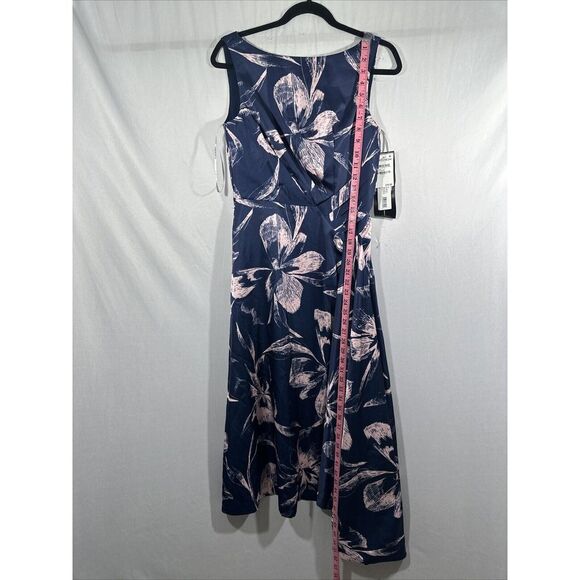 NWT $318 Kay Unger‎  [ 4 ] Emmaline Draped Floral Midi Dress Deep Navy Pink - Picture 7 of 15